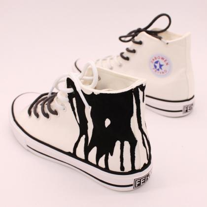 Hand Drawn White Sneakers Canvas Shoes Flood Of..