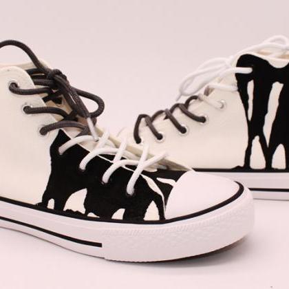 Hand Drawn White Sneakers Canvas Shoes Flood Of..
